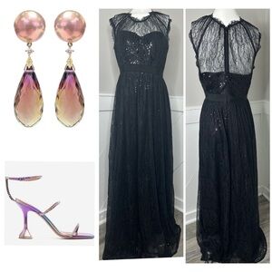 ADRIANNA PAPPEL BLACK LACE SEQUIN FORMAL DRESS/ PRELOVED/ SIZE 14